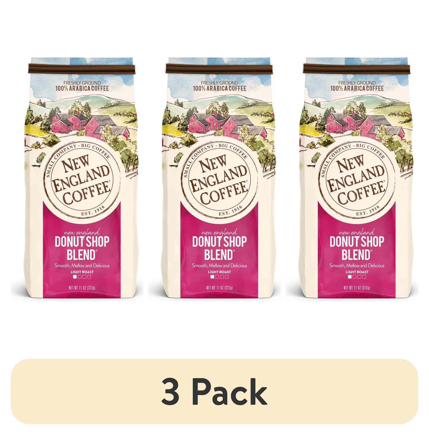 (3 Pack) Donut Shop Blend, Light Roast, Ground Coffee, 11 Oz