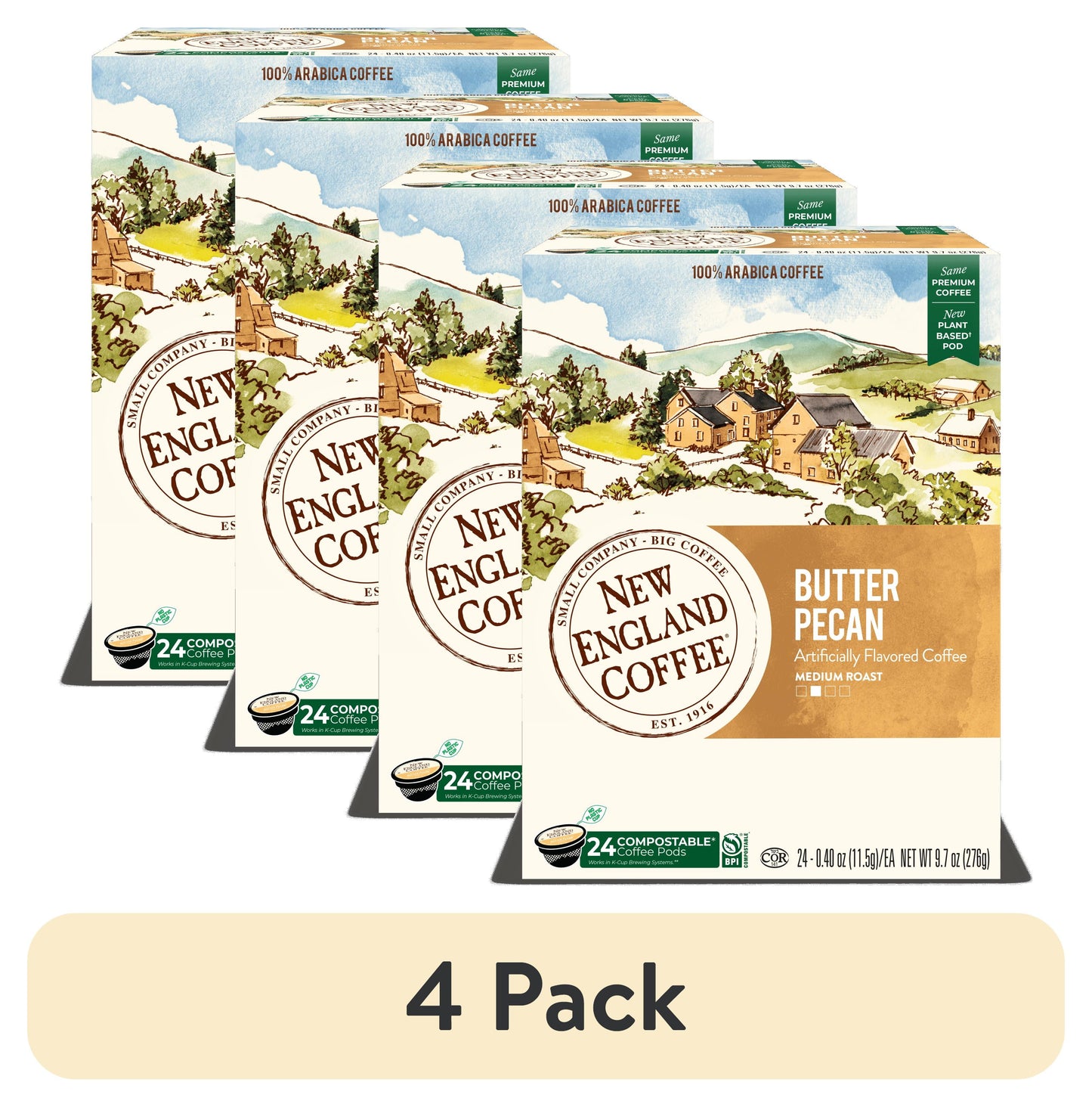 (4 Pack) Butter Pecan, Medium Roast, Single Serve Pods, 24 Count Box
