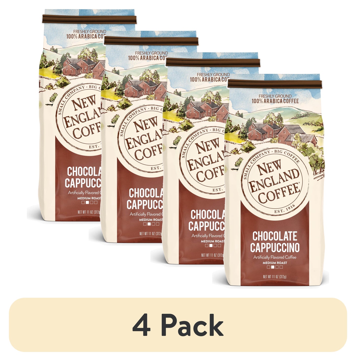 (4 Pack) Chocolate Cappuccino, Medium Roast, Ground Coffee, 11 Oz