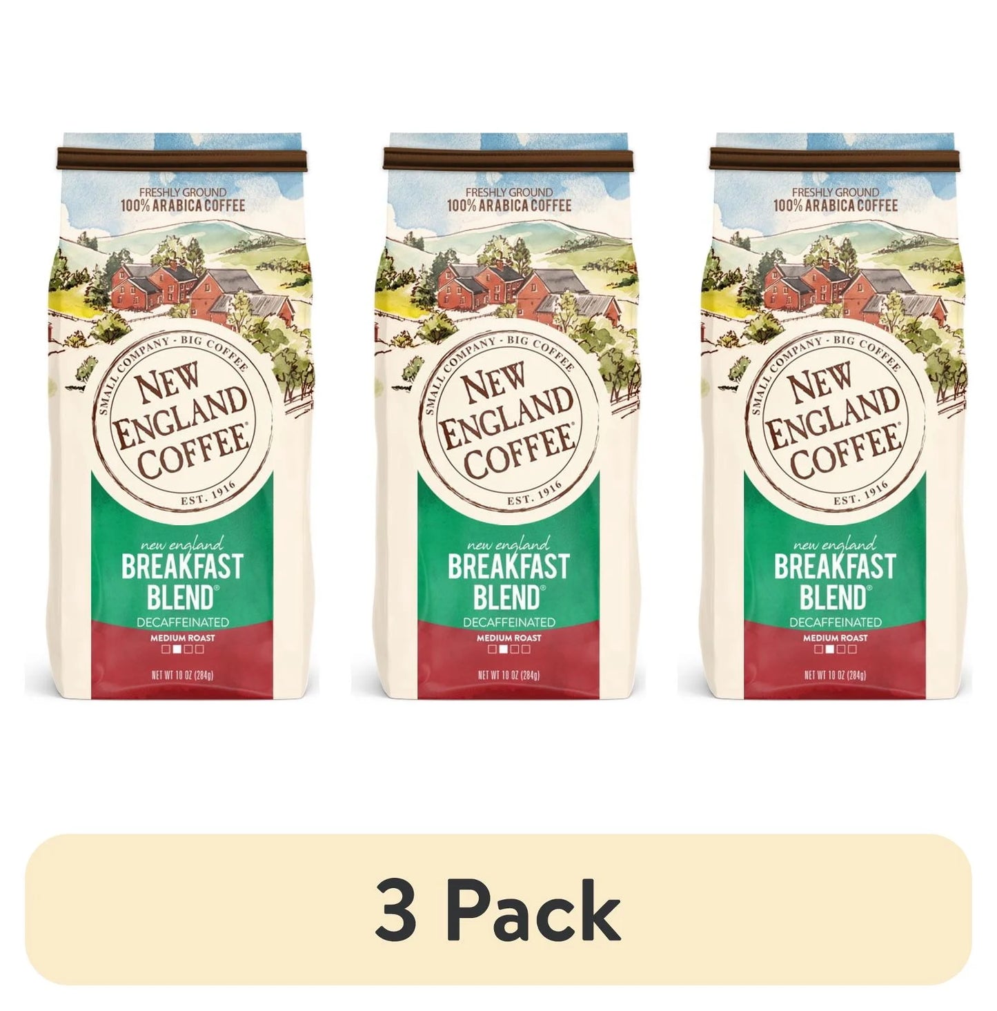 (3 Pack) Decaffeinated Breakfast Blend Freshly Ground 10.0 OZ