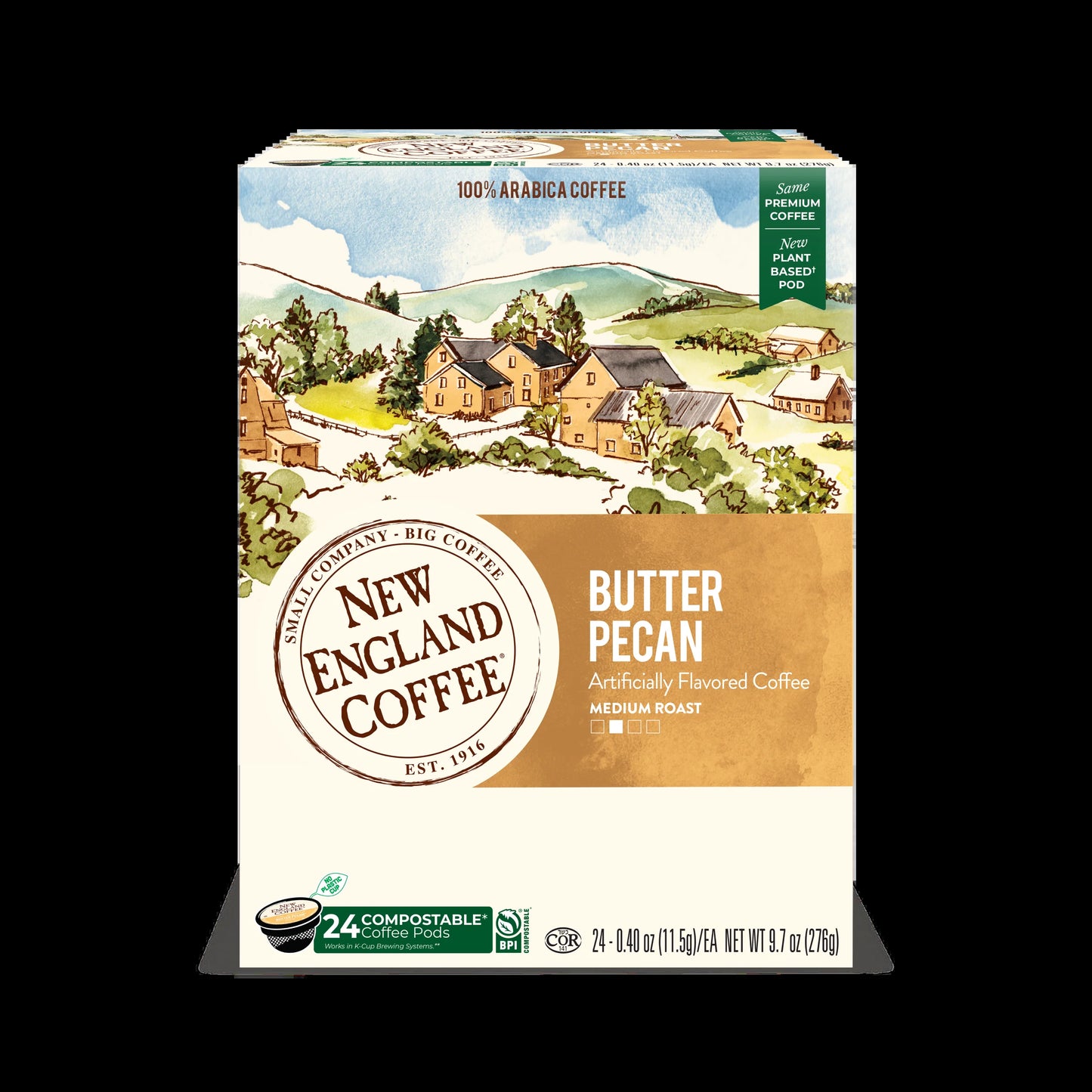 (4 Pack) Butter Pecan, Medium Roast, Single Serve Pods, 24 Count Box