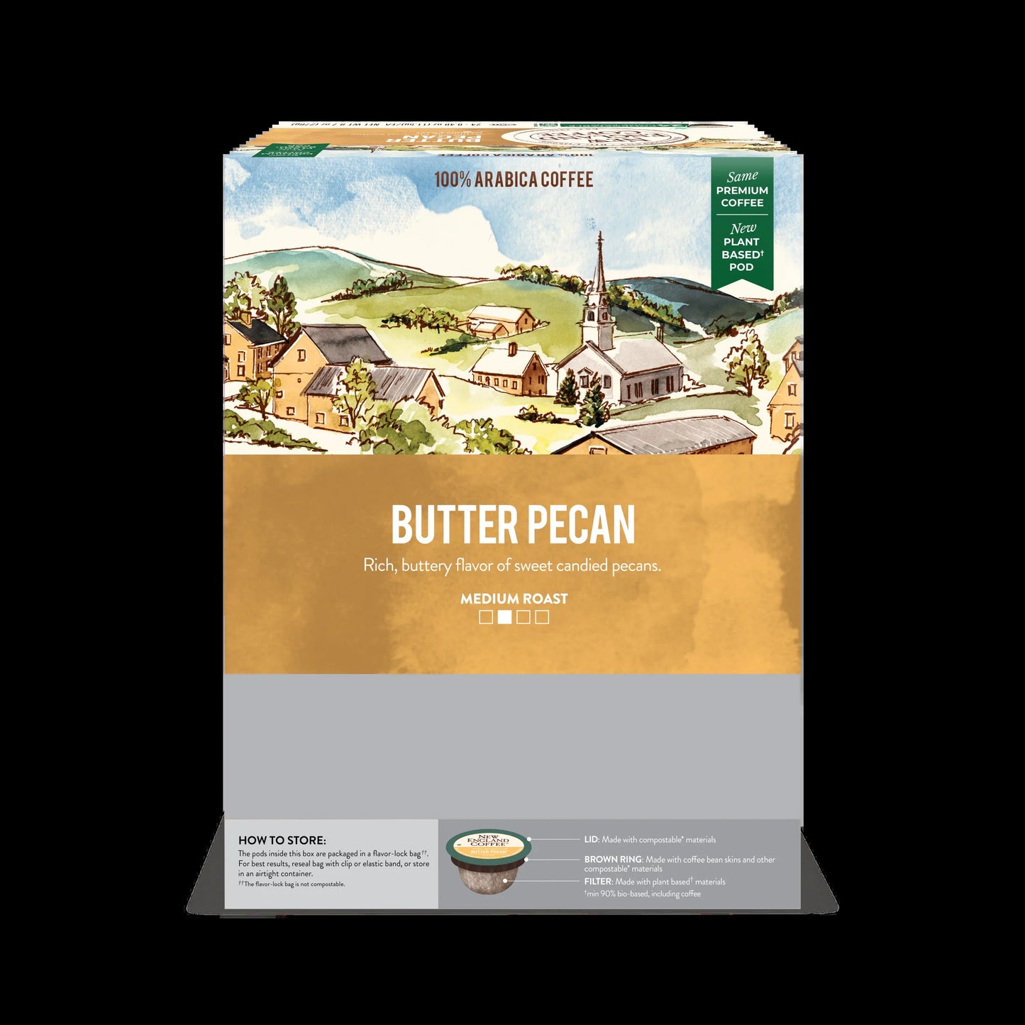 (4 Pack) Butter Pecan, Medium Roast, Single Serve Pods, 24 Count Box