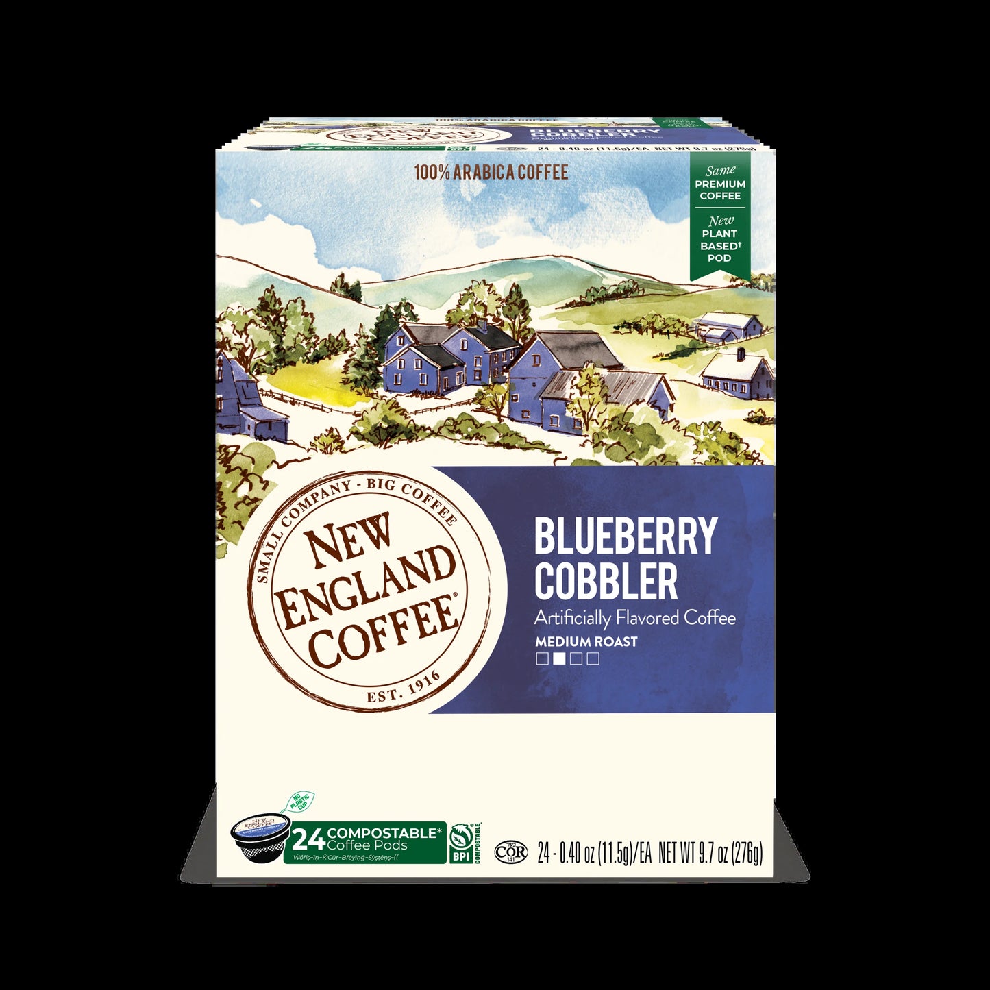 (4 Pack)  Blueberry Cobbler, Medium Roast, Single Serve Pods, 24 Count Box