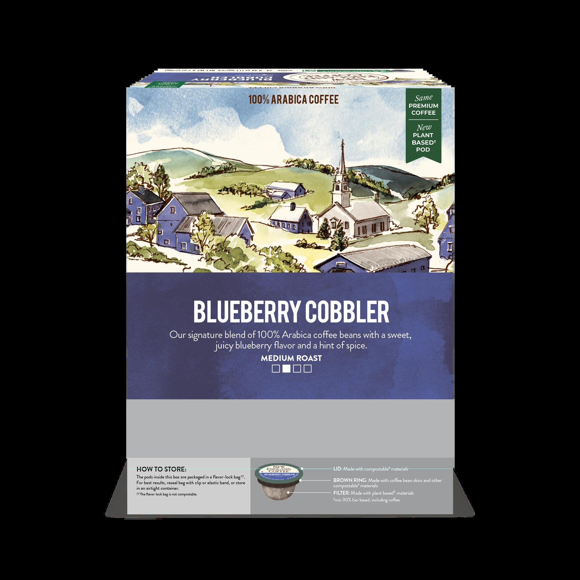 (4 Pack)  Blueberry Cobbler, Medium Roast, Single Serve Pods, 24 Count Box