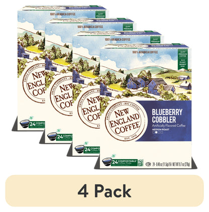(4 Pack)  Blueberry Cobbler, Medium Roast, Single Serve Pods, 24 Count Box